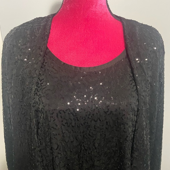 Caroline rose black sequin blouse cardigan set 1X - Picture 2 of 11